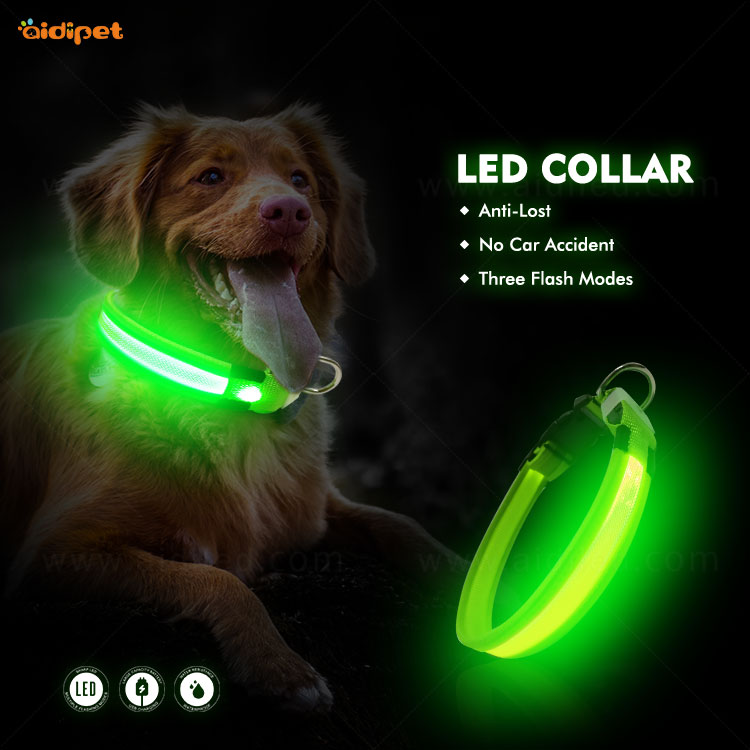 Nylon Reflective Rechargeable Led Dog Collar AIDI-C26