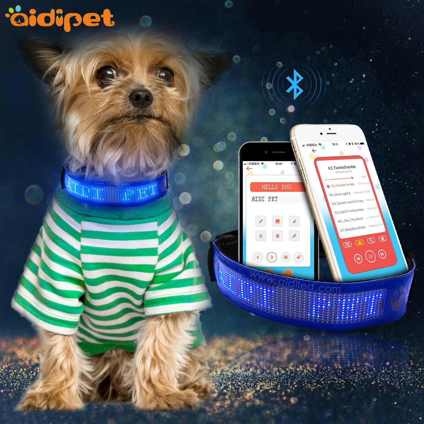 Bluetooth remote controlled Led pet dog collar(World verison) AIDI-C24