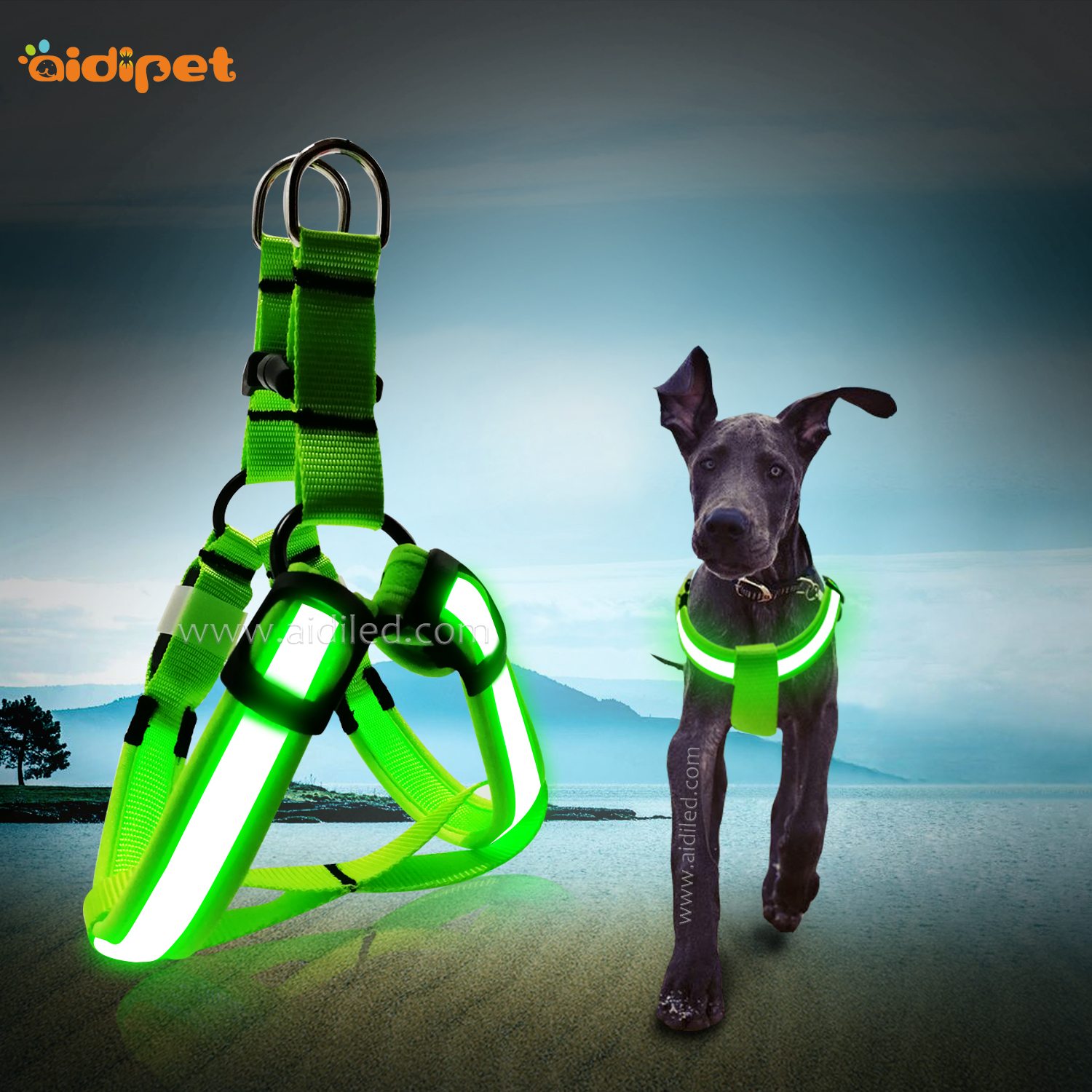 Fishing Net Reflective Rechargeable Led Dog Harness AIDI-H1