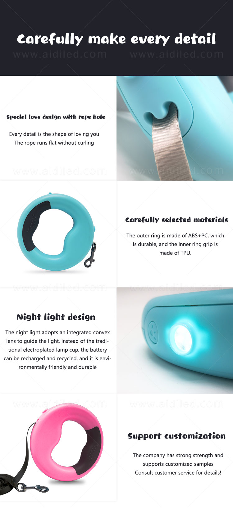AIDI nylon light up dog collar and leash factory for park-9