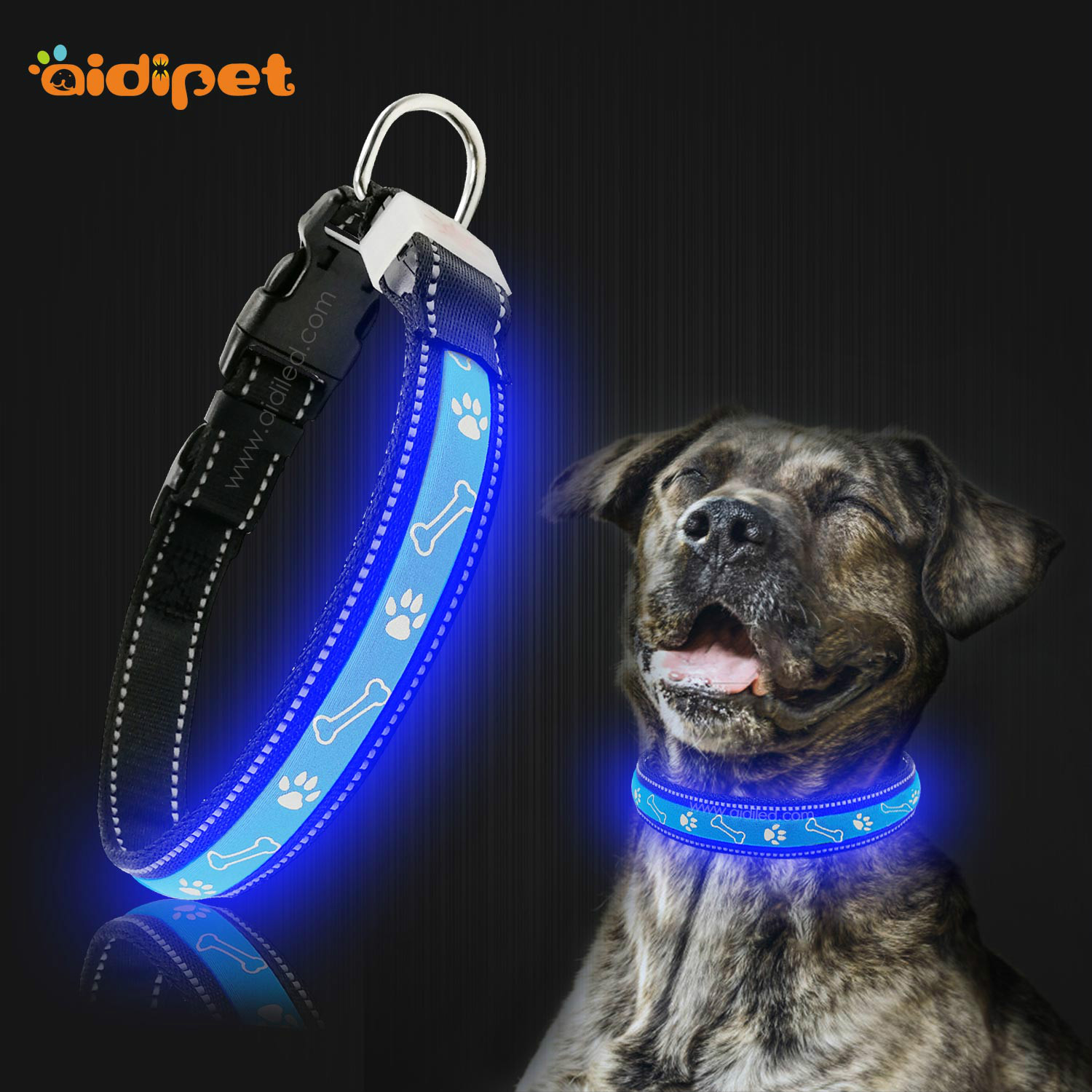 AIDI-C19 Custom Logo LED Flashing Dog Collar For Charms